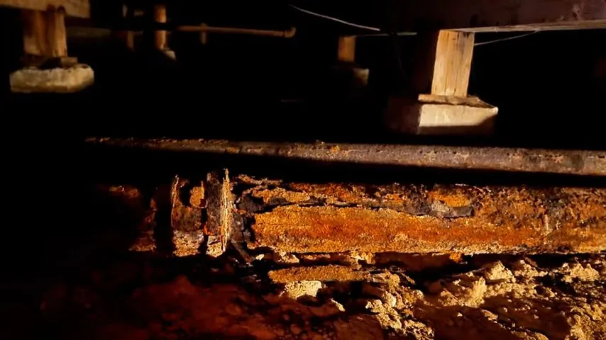 Cast-iron sewer pipe with heavy internal corrosion