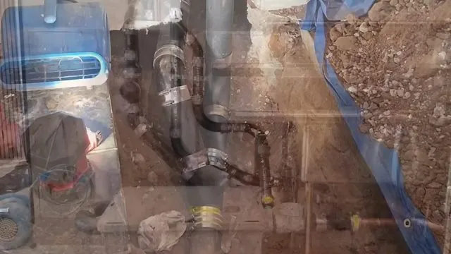 Copper water line exposed in an open yard trench