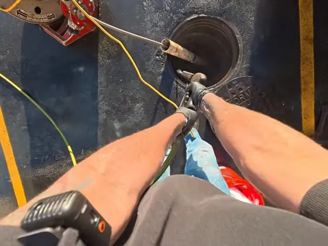 Drain cable pulled from a commercial cleanout