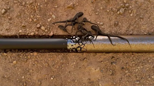 Tree roots removed from an old sewer pipe